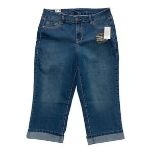 Avenue Denim‎ Virtual Stretch Capri Jeans Womens 14 Blue Medium Wash Cuffed New